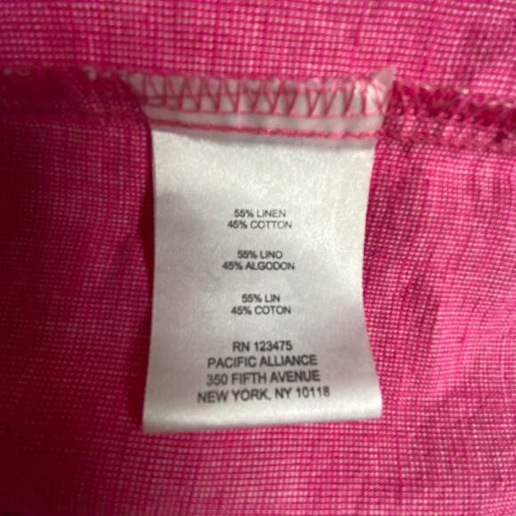 Ellen Tracy Pink Linen Cotton Top S Gold Zip Tassel 3/4 Sleeve Pockets Slit Back - Picture 11 of 16